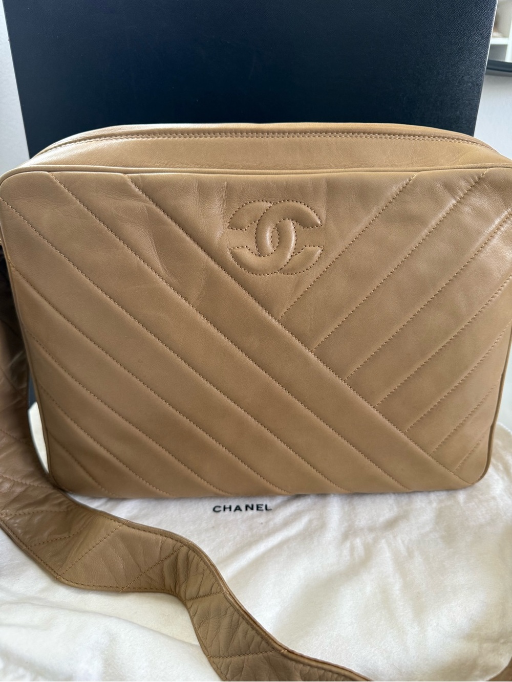 Chanel Vintage Beige Large Lambskin Camera Bag - Picture 8 of 15